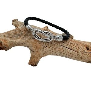 Black & Silver Braided Leather Bracelet